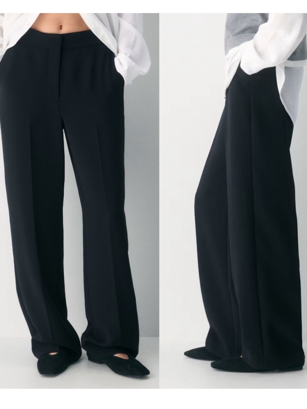 Aritzia Wilfred 10 The Limitless Crepette High Rise Wide Leg Black Office Work